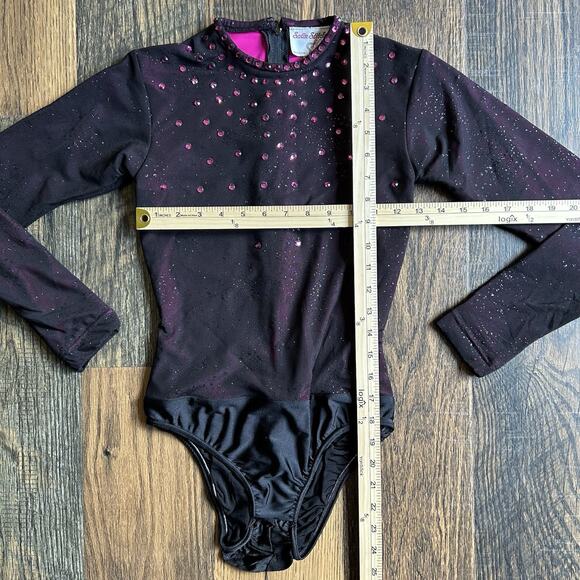 Satin Stitches Figure Skating Dress Leotard & Skirt Black Pink Rhinestones 12 - Picture 12 of 13